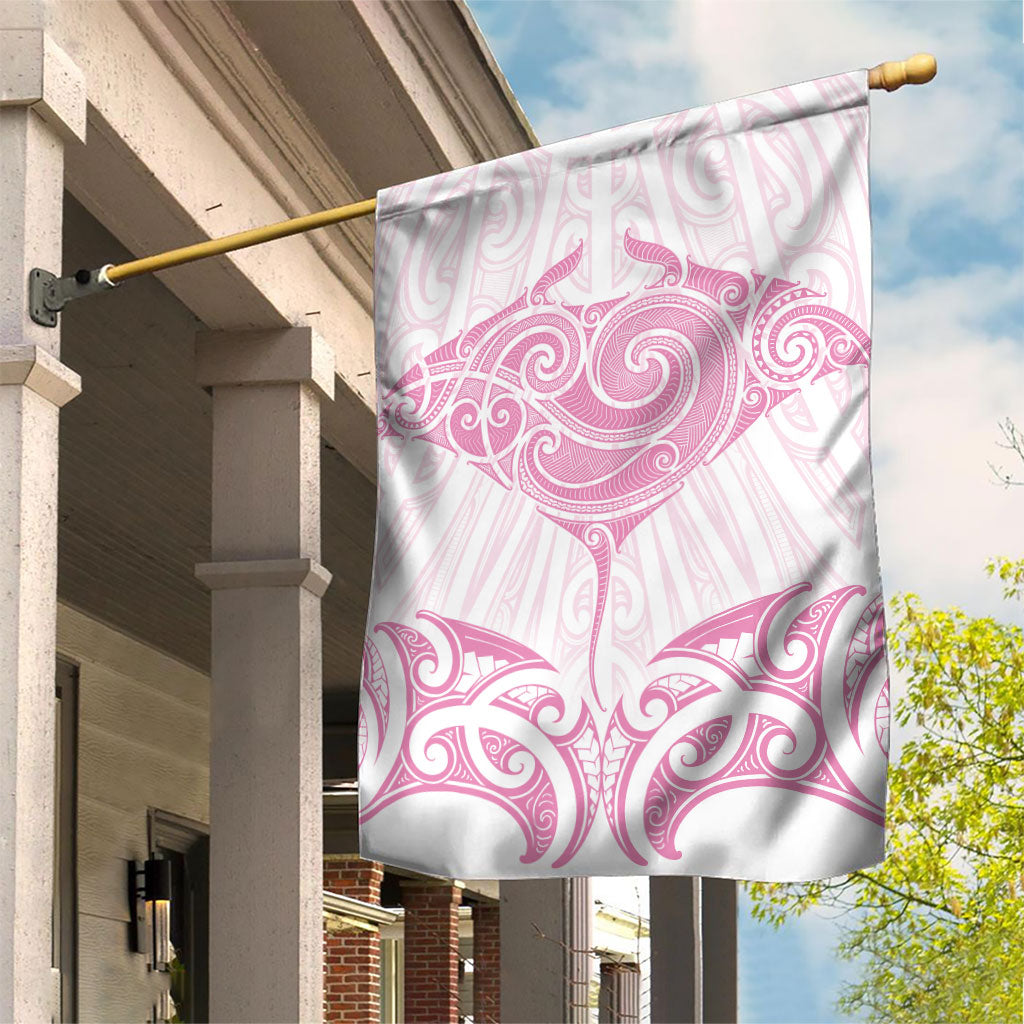 New Zealand Manta Ray Tattoo Garden Flag Aotearoa Maori Haehae Pink LT14 House Flag Pink - Polynesian Pride