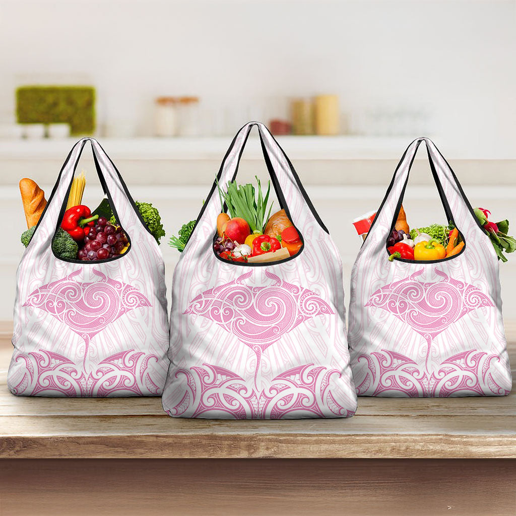 New Zealand Manta Ray Tattoo Grocery Bag Aotearoa Maori Haehae Pink LT14 3-pack One Size Pink - Polynesian Pride