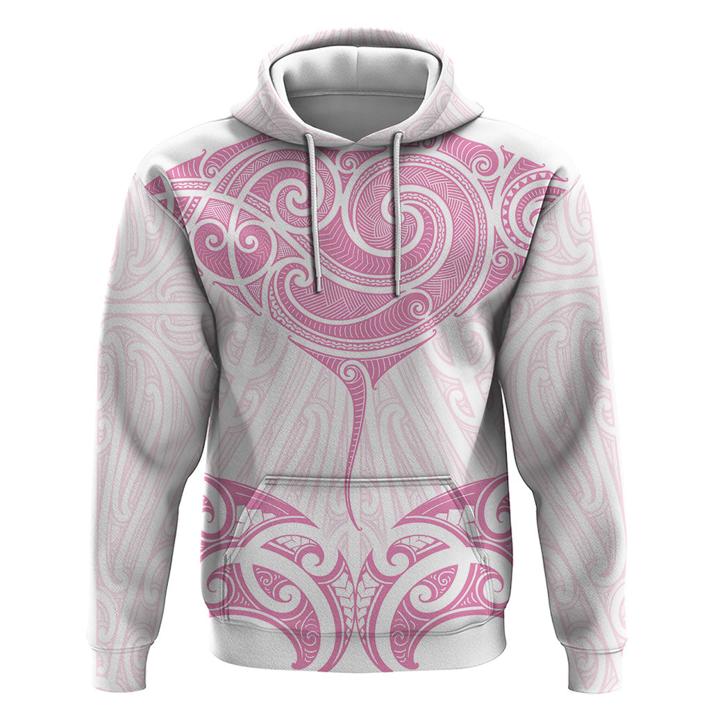 New Zealand Manta Ray Tattoo Hoodie Aotearoa Maori Haehae Pink LT14 Pullover Hoodie Pink - Polynesian Pride