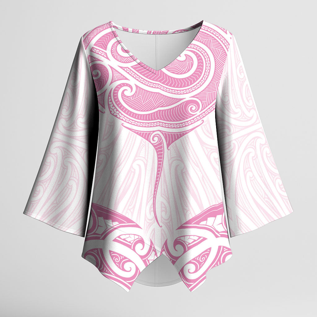 New Zealand Manta Ray Tattoo Kimono Sleeve Blouse Aotearoa Maori Haehae Pink LT14 Female Pink - Polynesian Pride