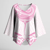 New Zealand Manta Ray Tattoo Kimono Sleeve Blouse Aotearoa Maori Haehae Pink LT14 Female Pink - Polynesian Pride