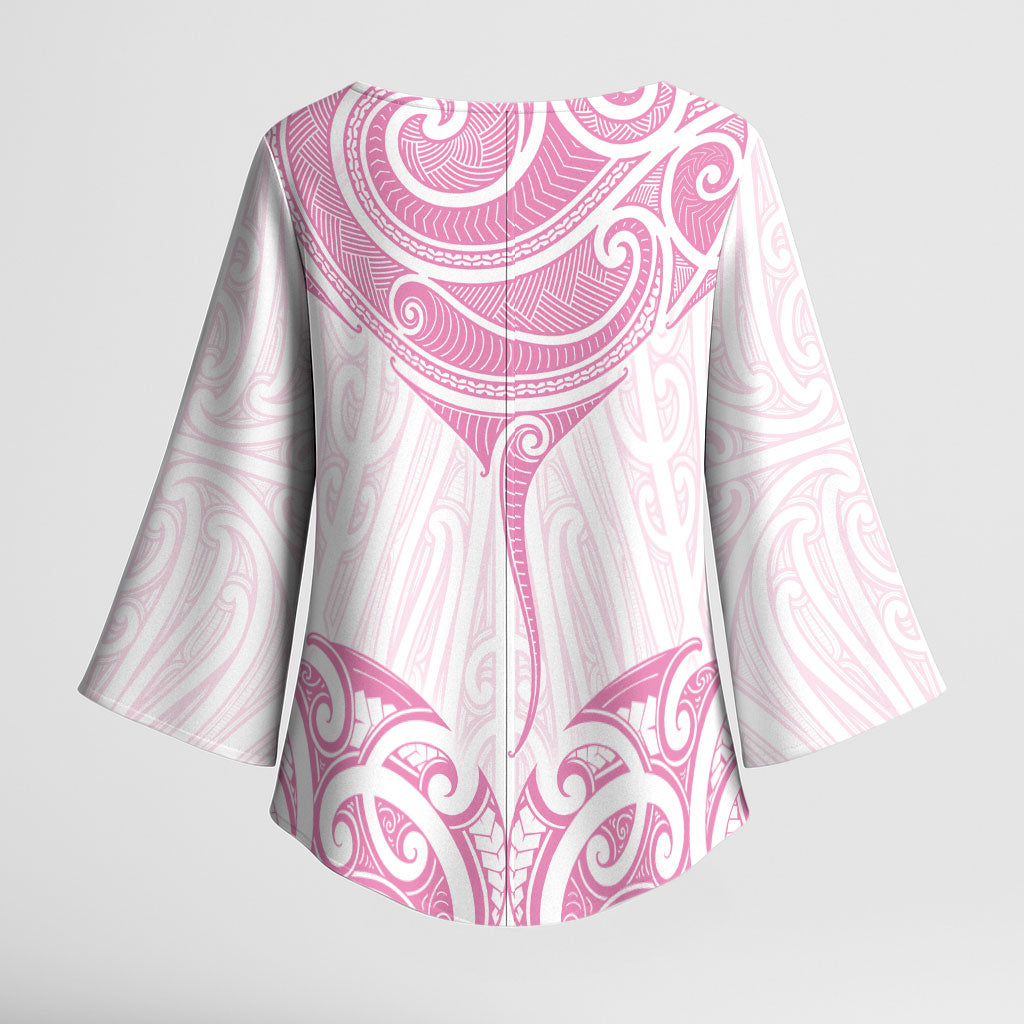 New Zealand Manta Ray Tattoo Kimono Sleeve Blouse Aotearoa Maori Haehae Pink LT14 - Polynesian Pride