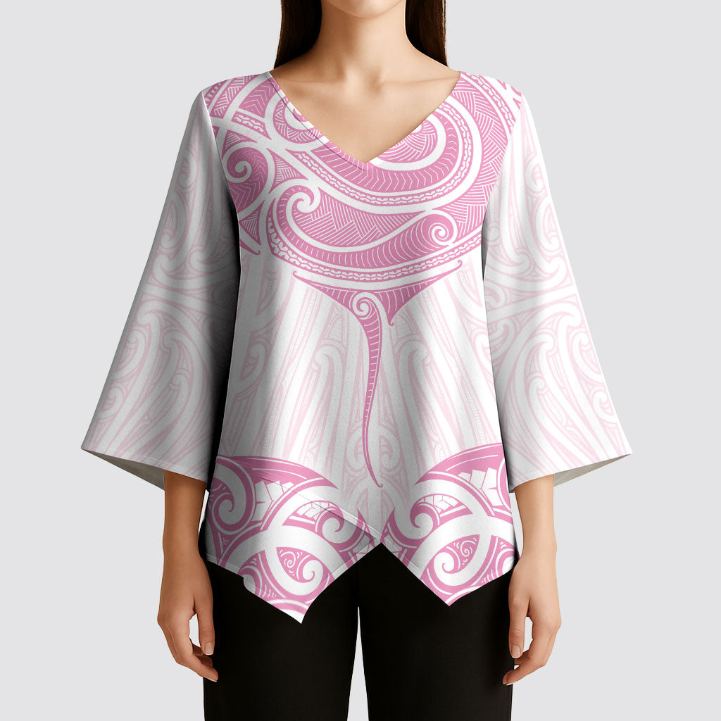 New Zealand Manta Ray Tattoo Kimono Sleeve Blouse Aotearoa Maori Haehae Pink LT14 - Polynesian Pride