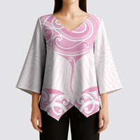 New Zealand Manta Ray Tattoo Kimono Sleeve Blouse Aotearoa Maori Haehae Pink LT14 - Polynesian Pride