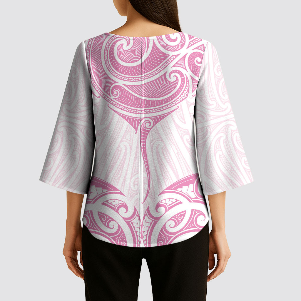 New Zealand Manta Ray Tattoo Kimono Sleeve Blouse Aotearoa Maori Haehae Pink LT14 - Polynesian Pride