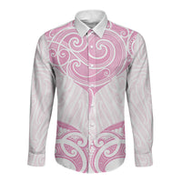 New Zealand Manta Ray Tattoo Long Sleeve Button Shirt Aotearoa Maori Haehae Pink LT14 Unisex Pink - Polynesian Pride