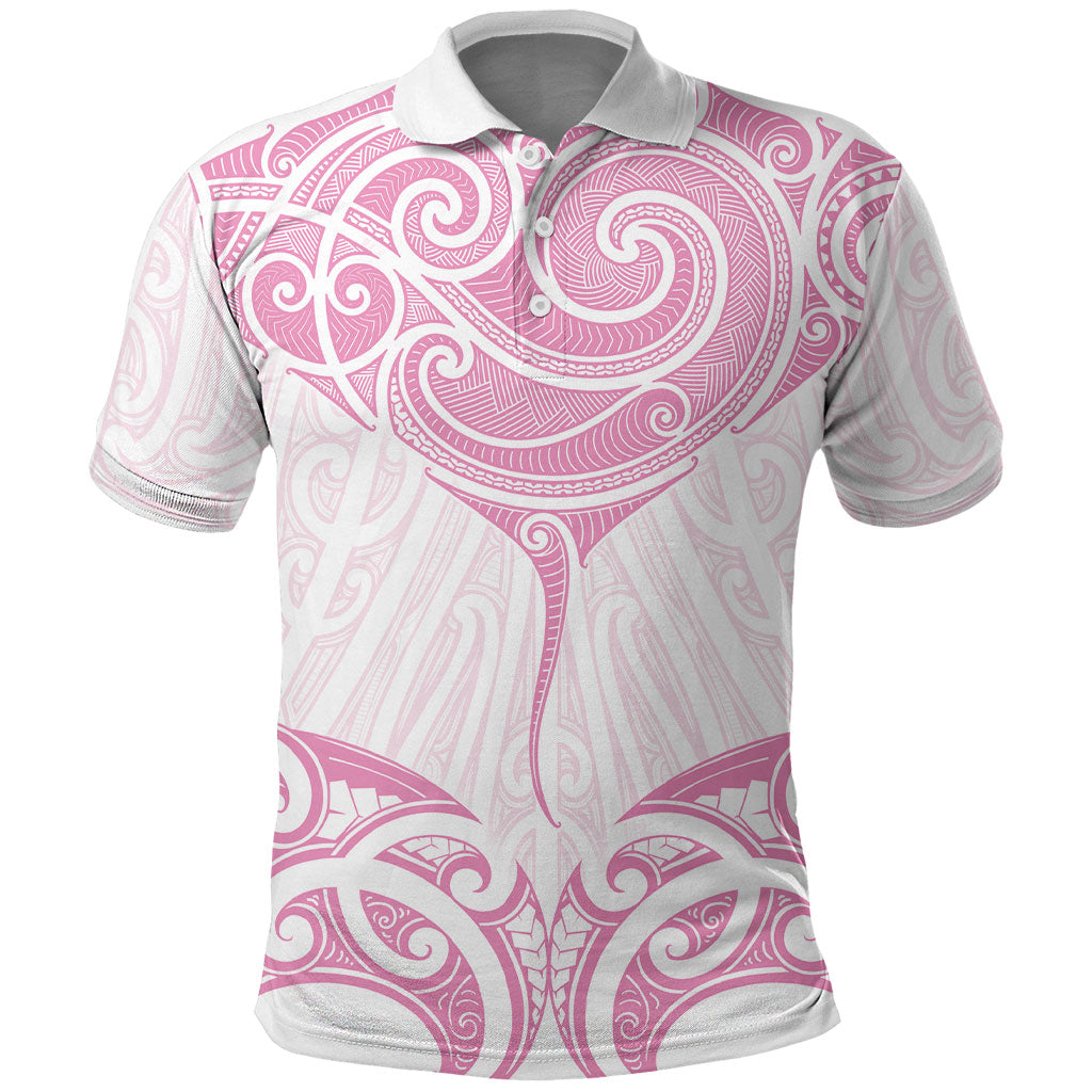 New Zealand Manta Ray Tattoo Polo Shirt Aotearoa Maori Haehae Pink LT14 Pink - Polynesian Pride