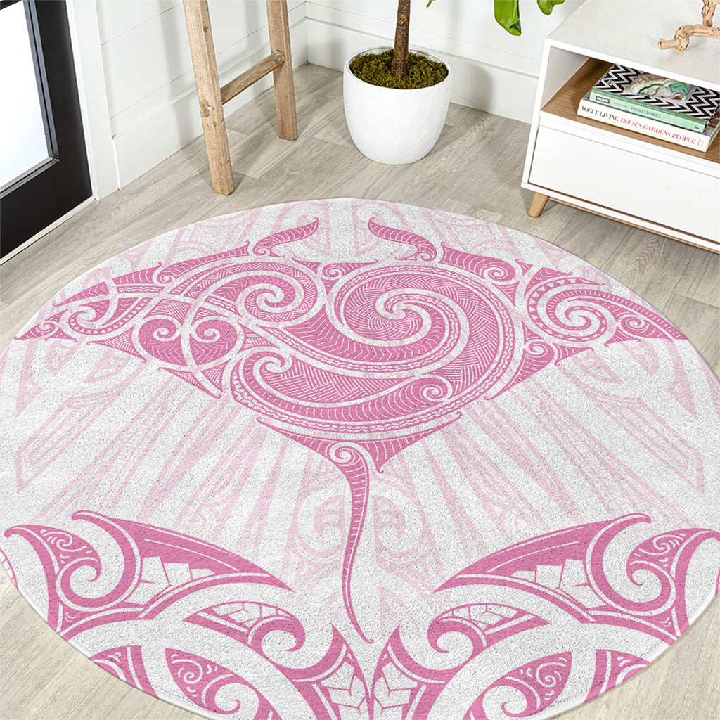 New Zealand Manta Ray Tattoo Round Carpet Aotearoa Maori Haehae Pink LT14 Pink - Polynesian Pride