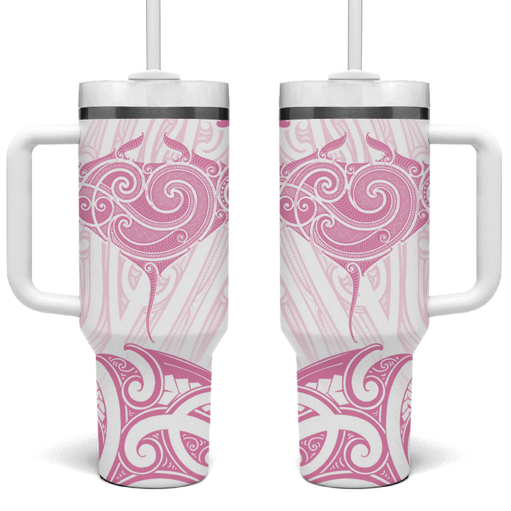 New Zealand Manta Ray Tattoo Tumbler With Handle Aotearoa Maori Haehae Pink LT14 One Size: 40 oz Pink - Polynesian Pride