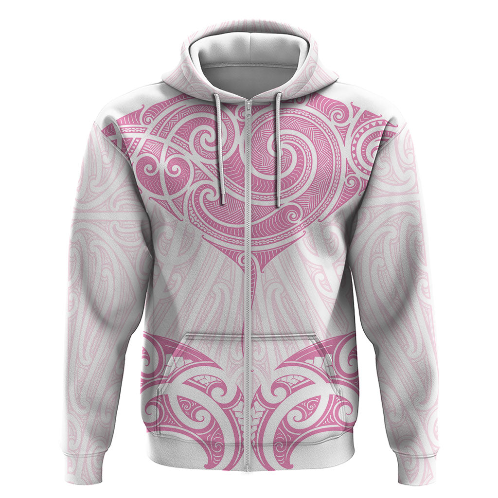 New Zealand Manta Ray Tattoo Zip Hoodie Aotearoa Maori Haehae Pink LT14 Zip Hoodie Pink - Polynesian Pride