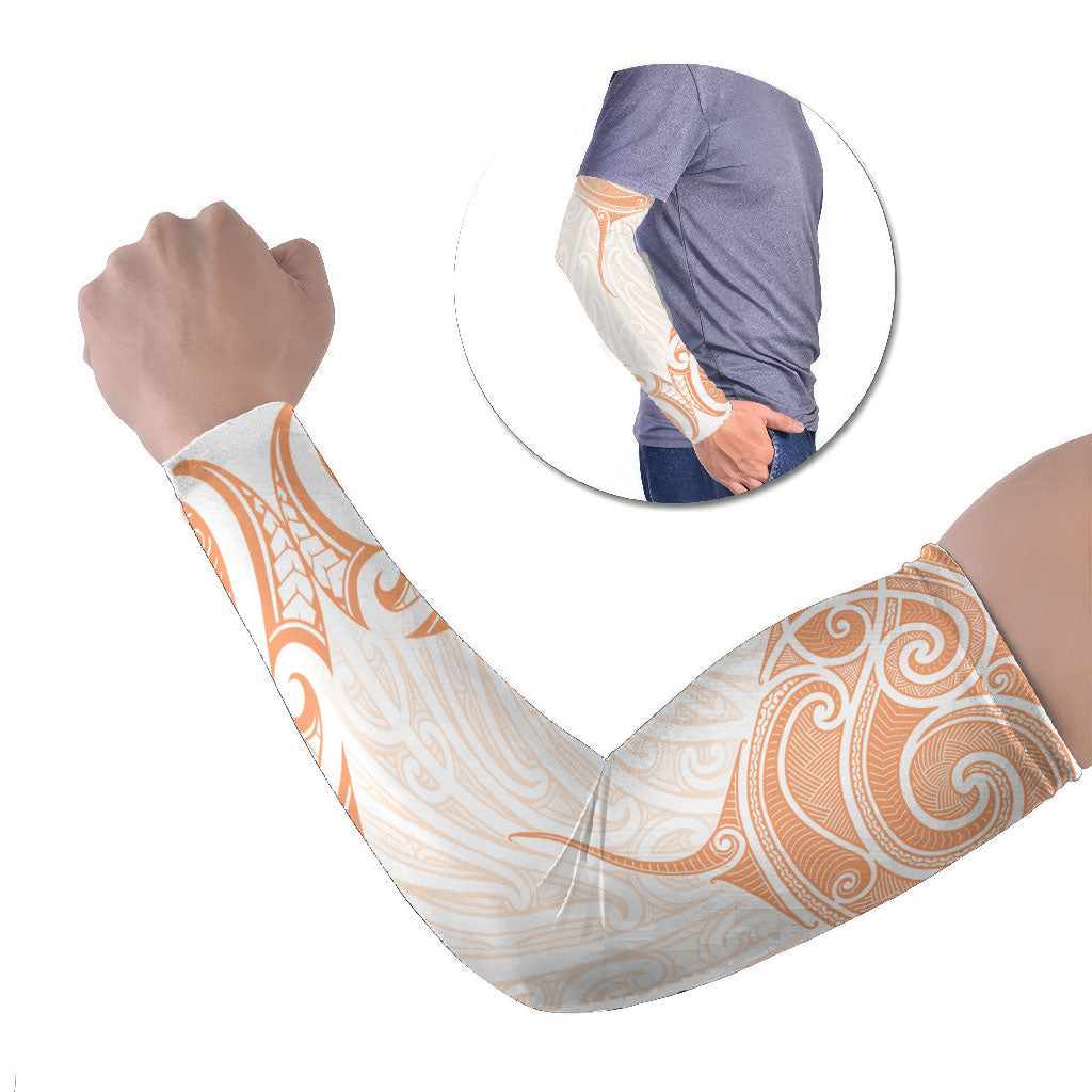 New Zealand Manta Ray Tattoo Arm Sleeves Aotearoa Maori Haehae Orange LT14 Set of 2 Orange - Polynesian Pride
