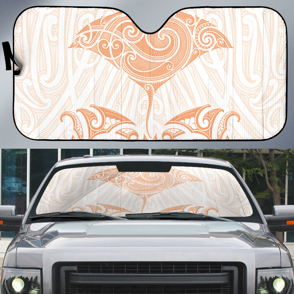 New Zealand Manta Ray Tattoo Auto Sun Shade Aotearoa Maori Haehae Orange LT14 Orange - Polynesian Pride