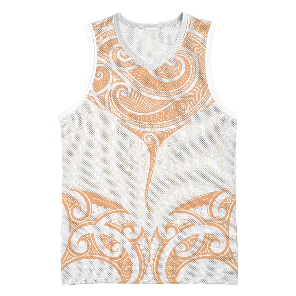 New Zealand Manta Ray Tattoo Basketball Jersey Aotearoa Maori Haehae Orange LT14 Unisex Orange - Polynesian Pride
