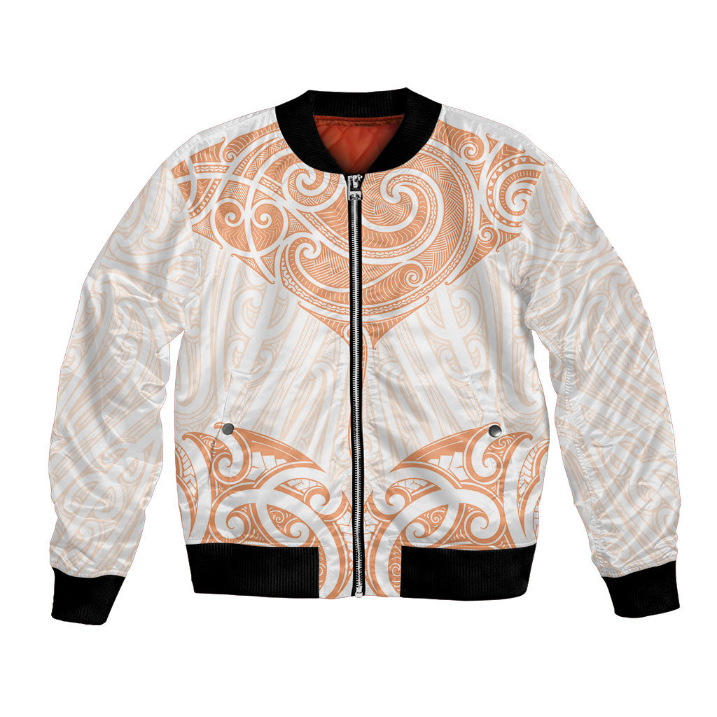 New Zealand Manta Ray Tattoo Bomber Jacket Aotearoa Maori Haehae Orange LT14 Unisex Orange - Polynesian Pride