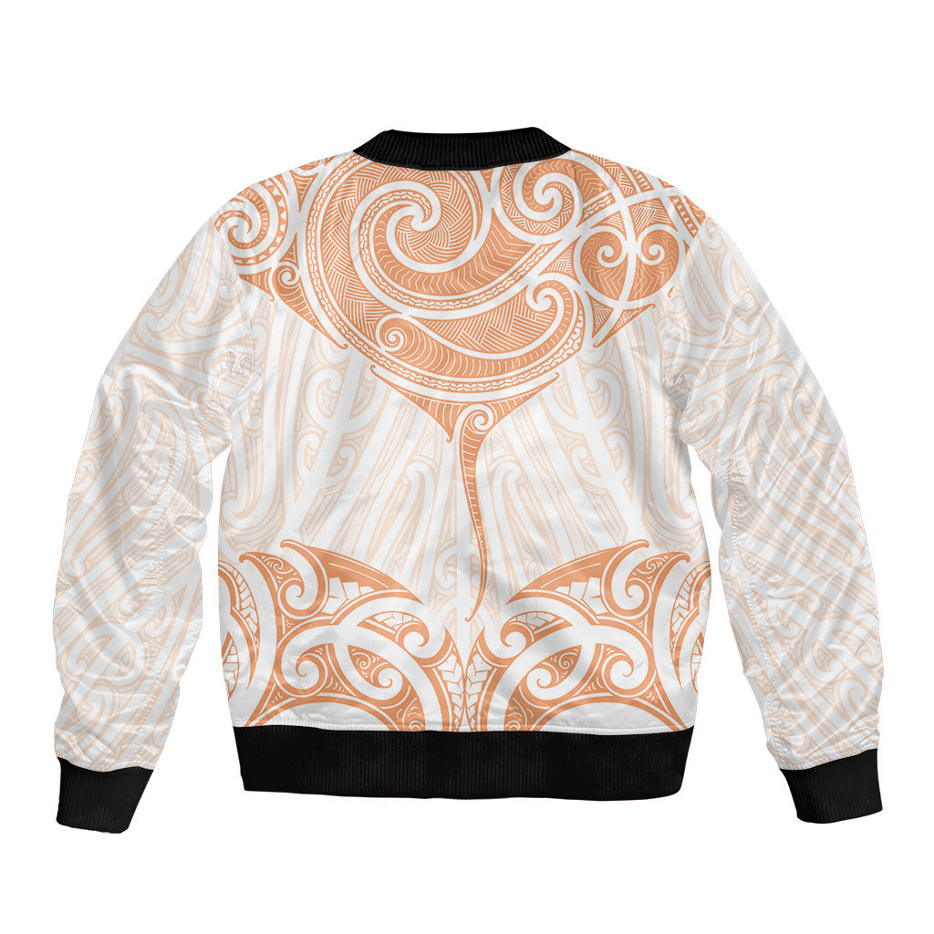 New Zealand Manta Ray Tattoo Bomber Jacket Aotearoa Maori Haehae Orange LT14 - Polynesian Pride