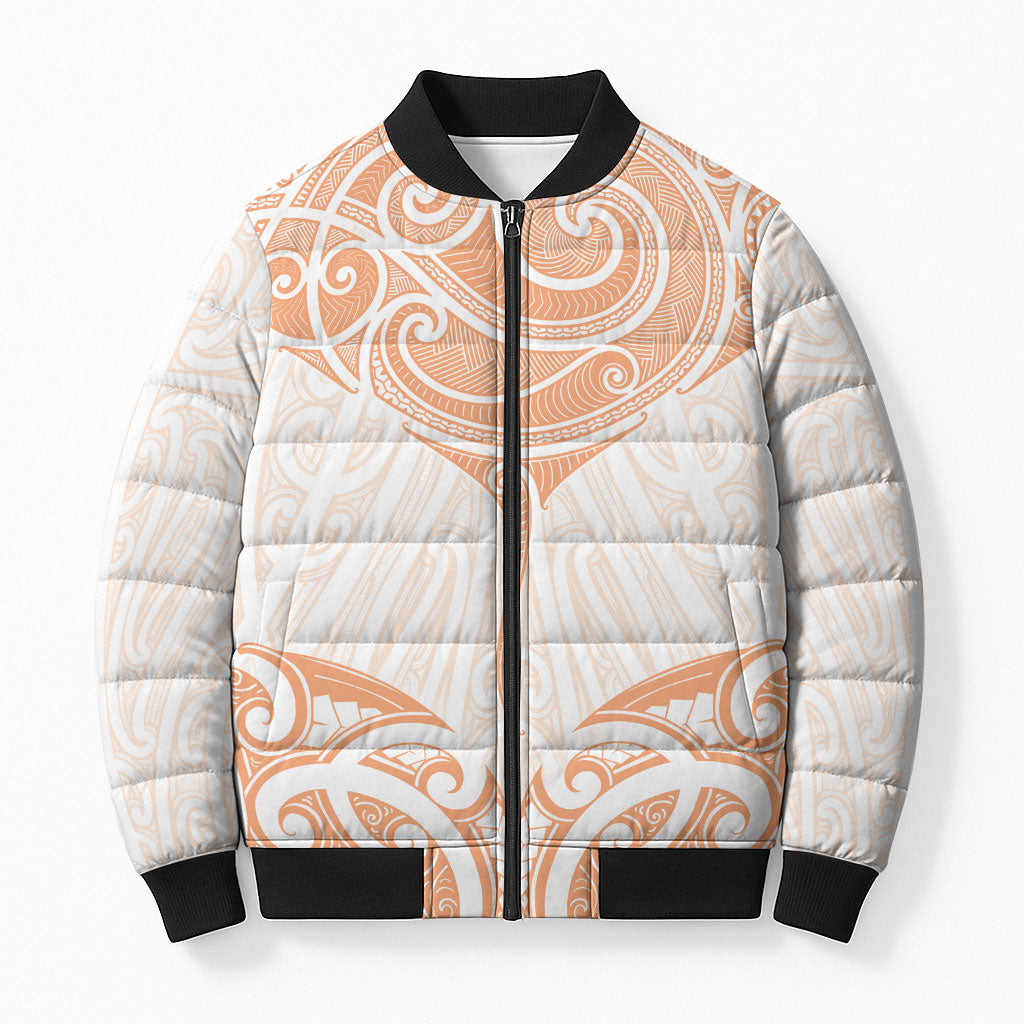 New Zealand Manta Ray Tattoo Bomber Puffer Jacket Aotearoa Maori Haehae Orange LT14 Unisex Orange - Polynesian Pride