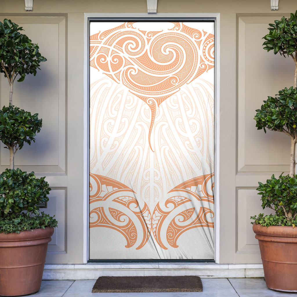 New Zealand Manta Ray Tattoo Door Cover Aotearoa Maori Haehae Orange LT14 Orange - Polynesian Pride