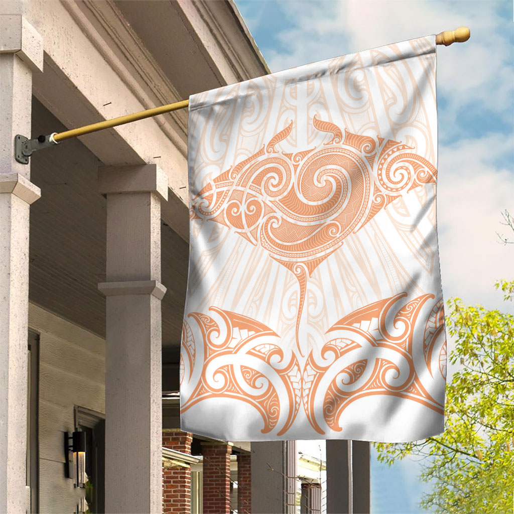 New Zealand Manta Ray Tattoo Garden Flag Aotearoa Maori Haehae Orange LT14 House Flag Orange - Polynesian Pride