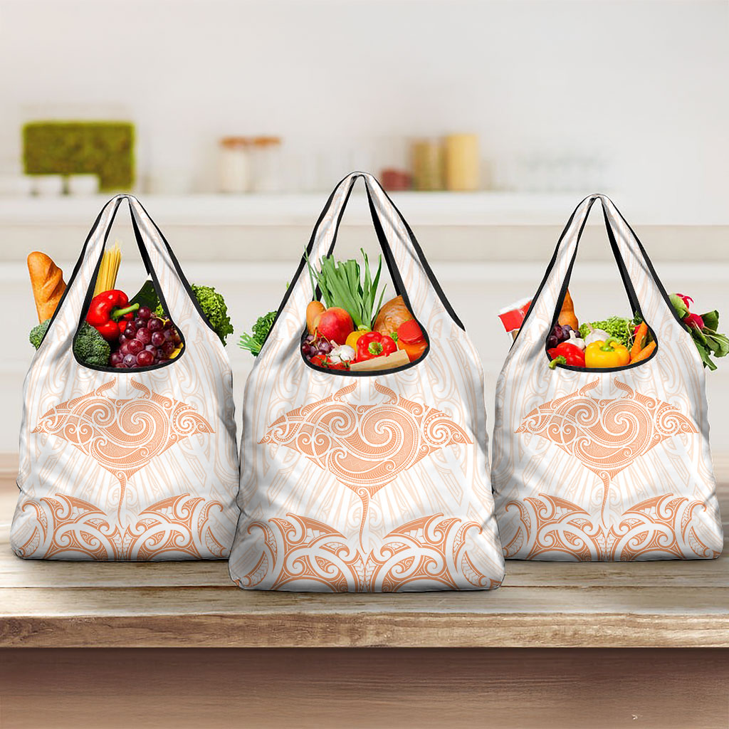 New Zealand Manta Ray Tattoo Grocery Bag Aotearoa Maori Haehae Orange LT14 3-pack One Size Orange - Polynesian Pride