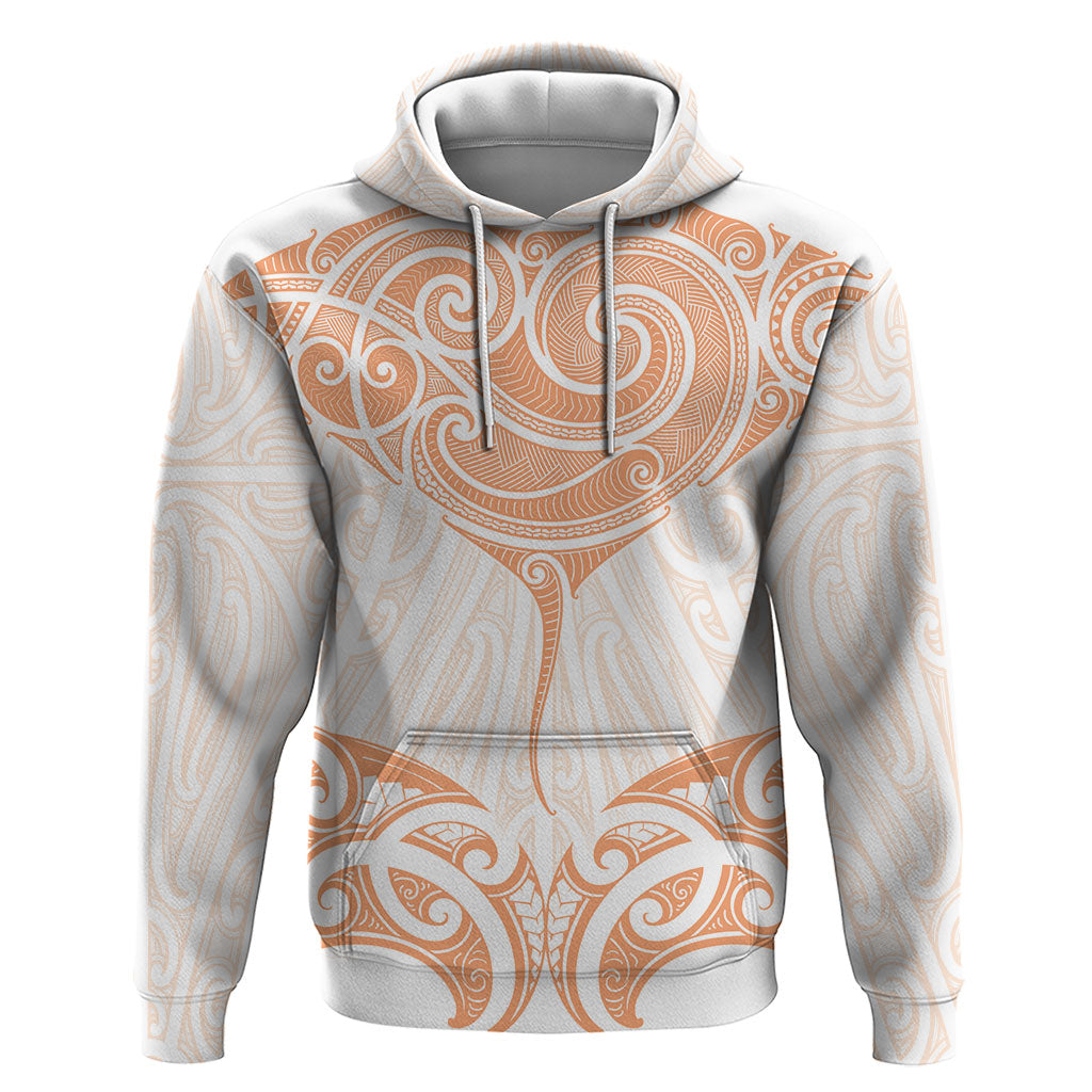 New Zealand Manta Ray Tattoo Hoodie Aotearoa Maori Haehae Orange LT14 Pullover Hoodie Orange - Polynesian Pride