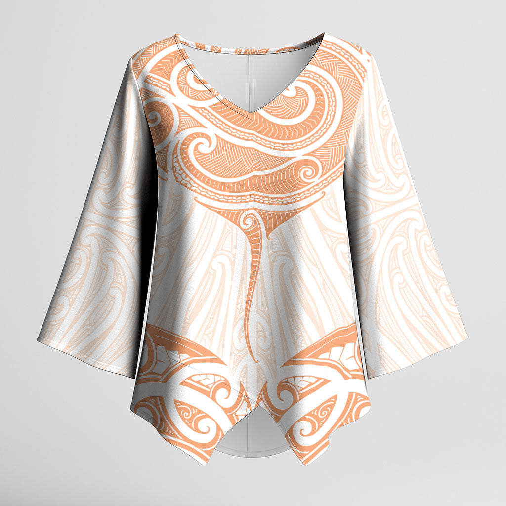 New Zealand Manta Ray Tattoo Kimono Sleeve Blouse Aotearoa Maori Haehae Orange LT14 Female Orange - Polynesian Pride