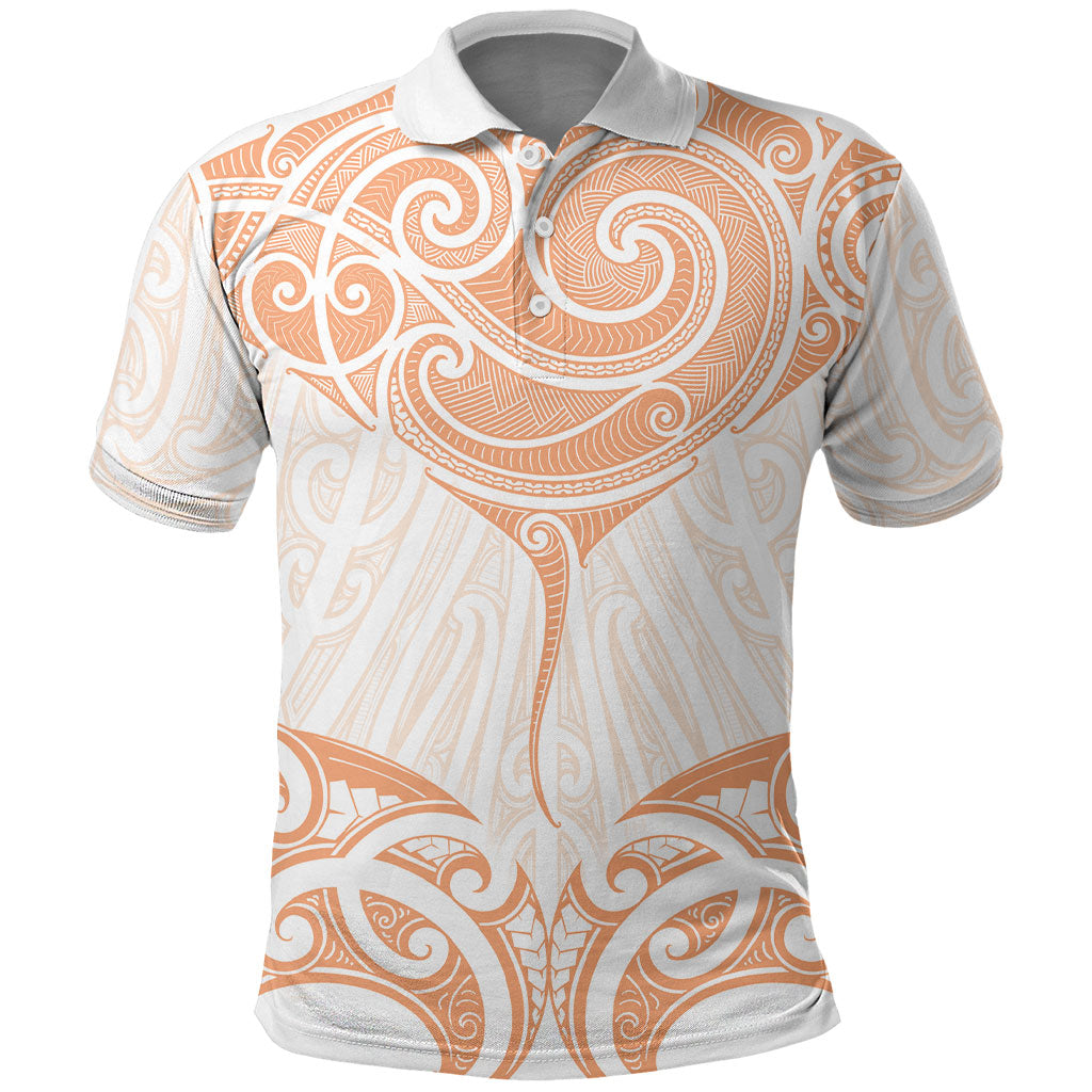 New Zealand Manta Ray Tattoo Polo Shirt Aotearoa Maori Haehae Orange LT14 Orange - Polynesian Pride