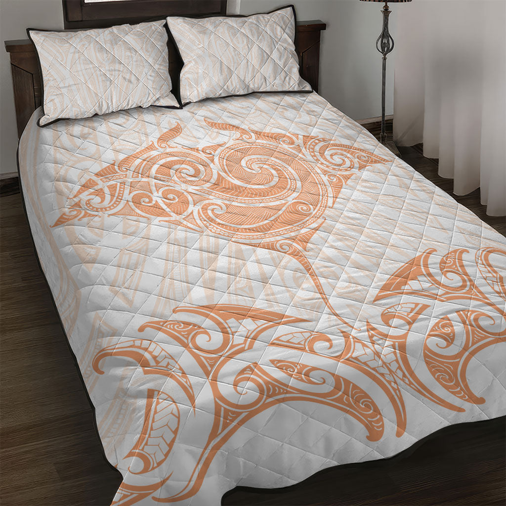 New Zealand Manta Ray Tattoo Quilt Bed Set Aotearoa Maori Haehae Orange LT14 Orange - Polynesian Pride