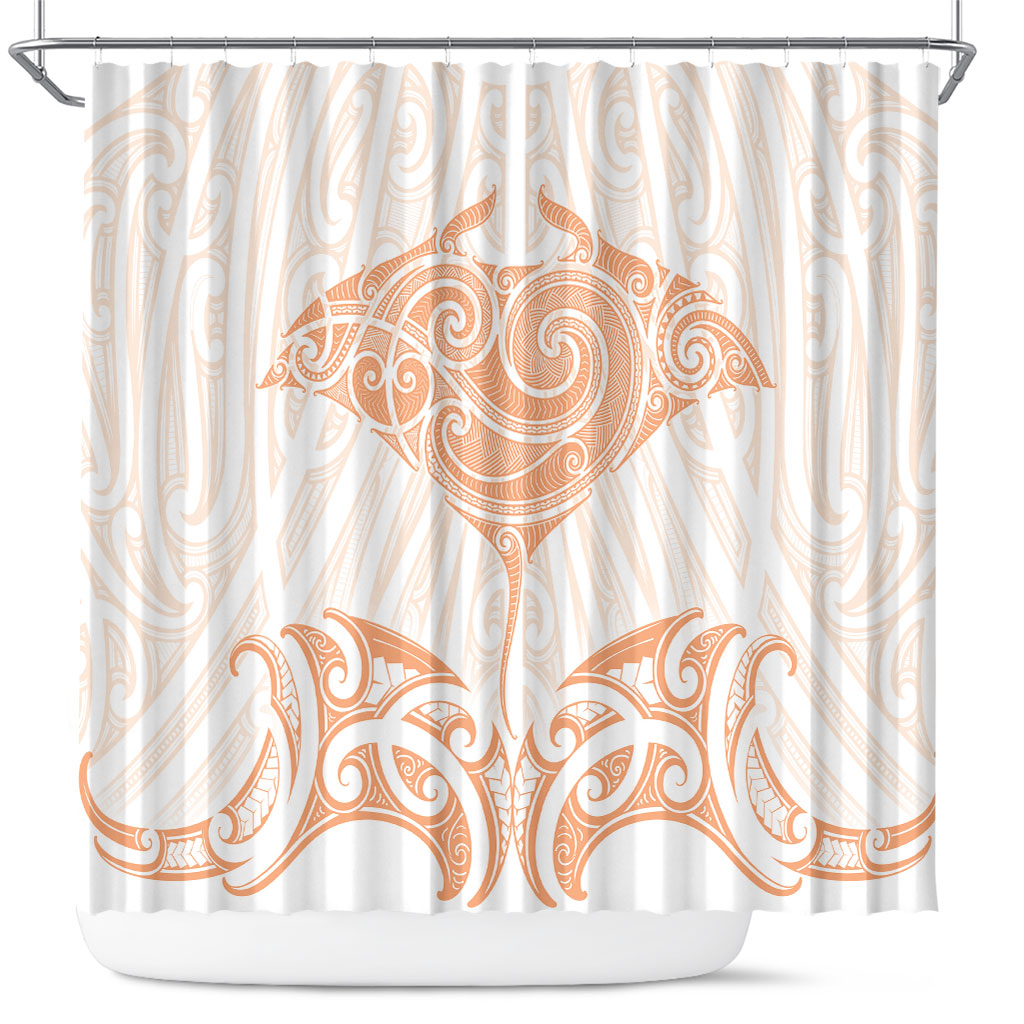 New Zealand Manta Ray Tattoo Shower Curtain Aotearoa Maori Haehae Orange LT14 Orange - Polynesian Pride