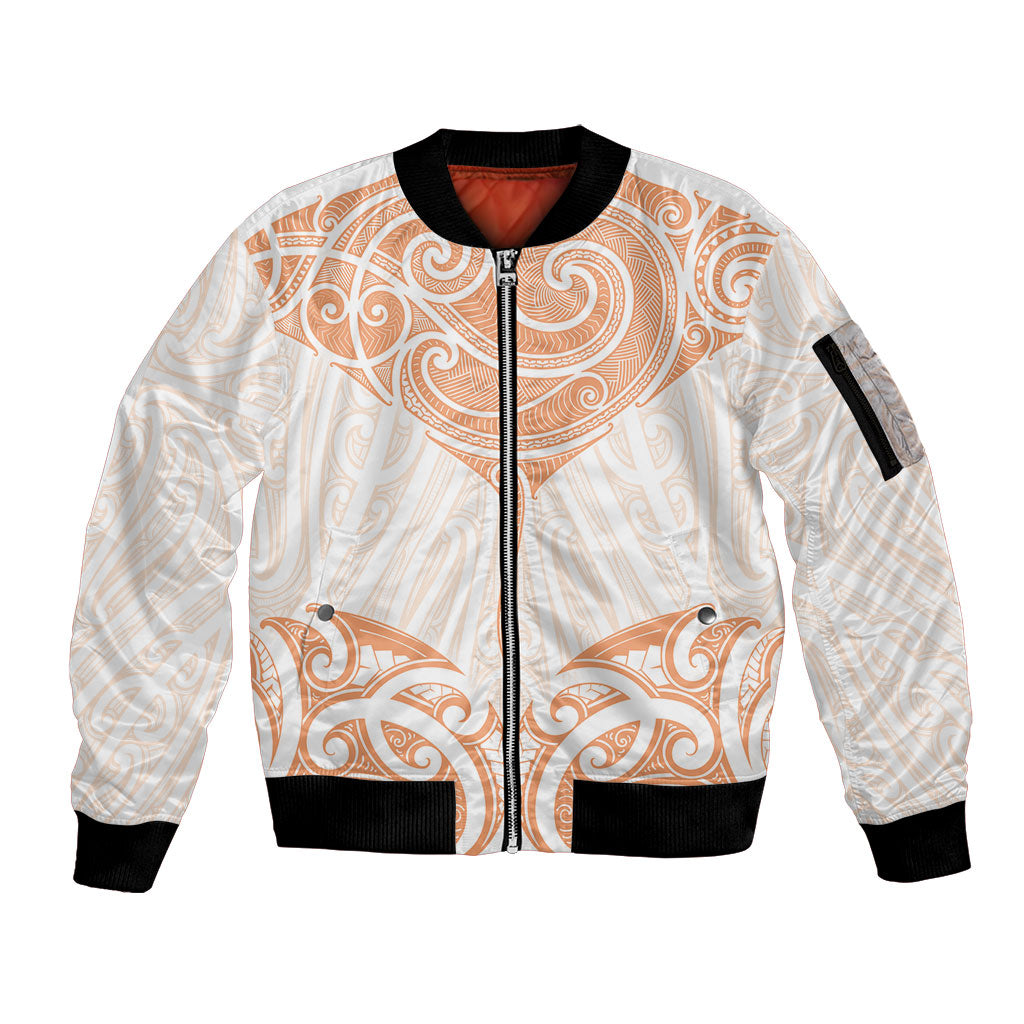New Zealand Manta Ray Tattoo Sleeve Zip Bomber Jacket Aotearoa Maori Haehae Orange LT14 Unisex Orange - Polynesian Pride