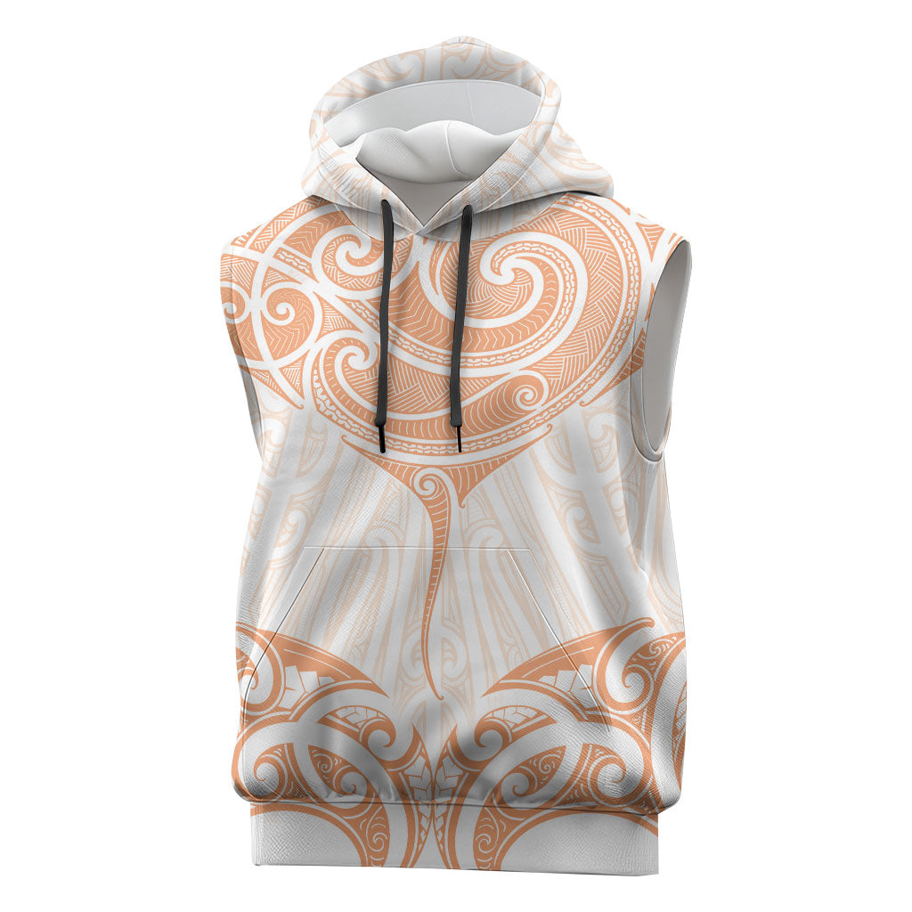 New Zealand Manta Ray Tattoo Sleeveless Hoodie Aotearoa Maori Haehae Orange LT14 Orange - Polynesian Pride