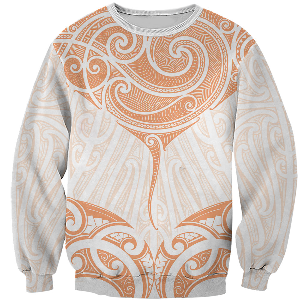 New Zealand Manta Ray Tattoo Sweatshirt Aotearoa Maori Haehae Orange LT14 Unisex Orange - Polynesian Pride