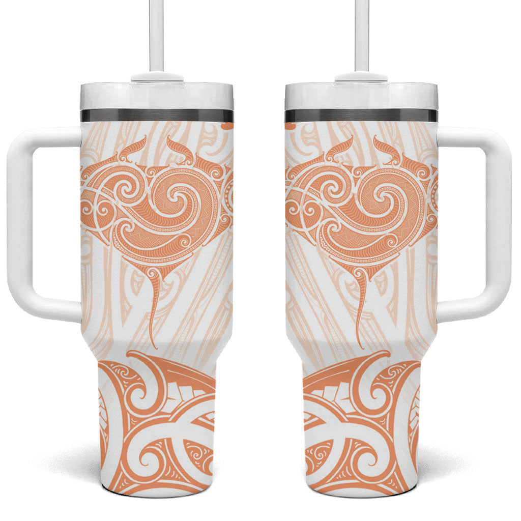 New Zealand Manta Ray Tattoo Tumbler With Handle Aotearoa Maori Haehae Orange LT14 One Size: 40 oz Orange - Polynesian Pride