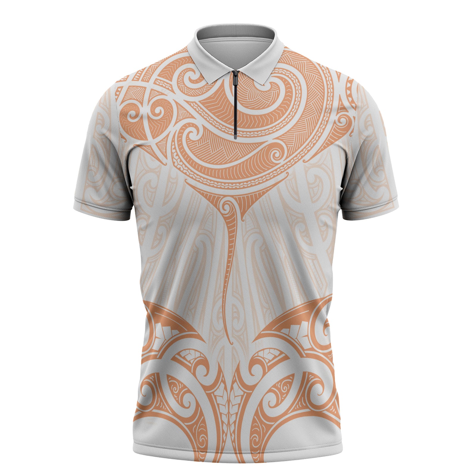 New Zealand Manta Ray Tattoo Zipper Polo Shirt Aotearoa Maori Haehae Orange LT14 Orange - Polynesian Pride