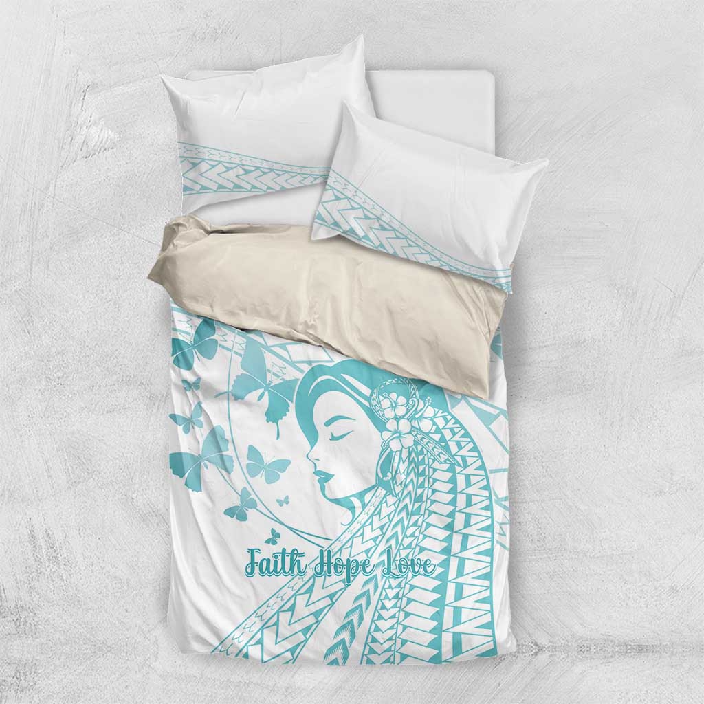 Polynesia Cervical Cancer Awareness Month Bedding Set Polynesian Women Faith Hope Love! LT14 US Twin 172cm x 218cm White - Polynesian Pride