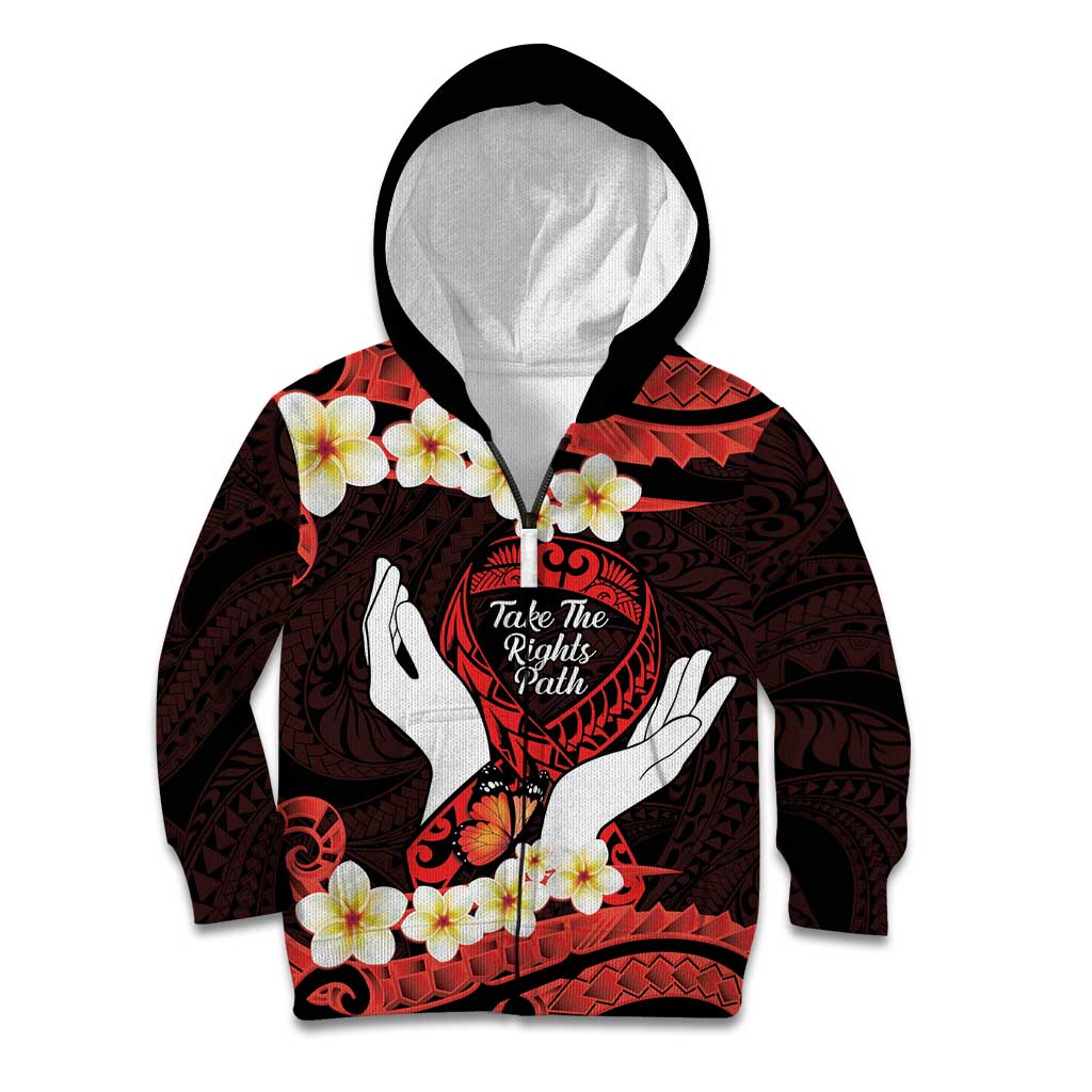 Polynesia AIDS Awareness Month Kid Hoodie Take The Rights Path Polynesian Pattern LT14 Zip Hoodie Red - Polynesian Pride