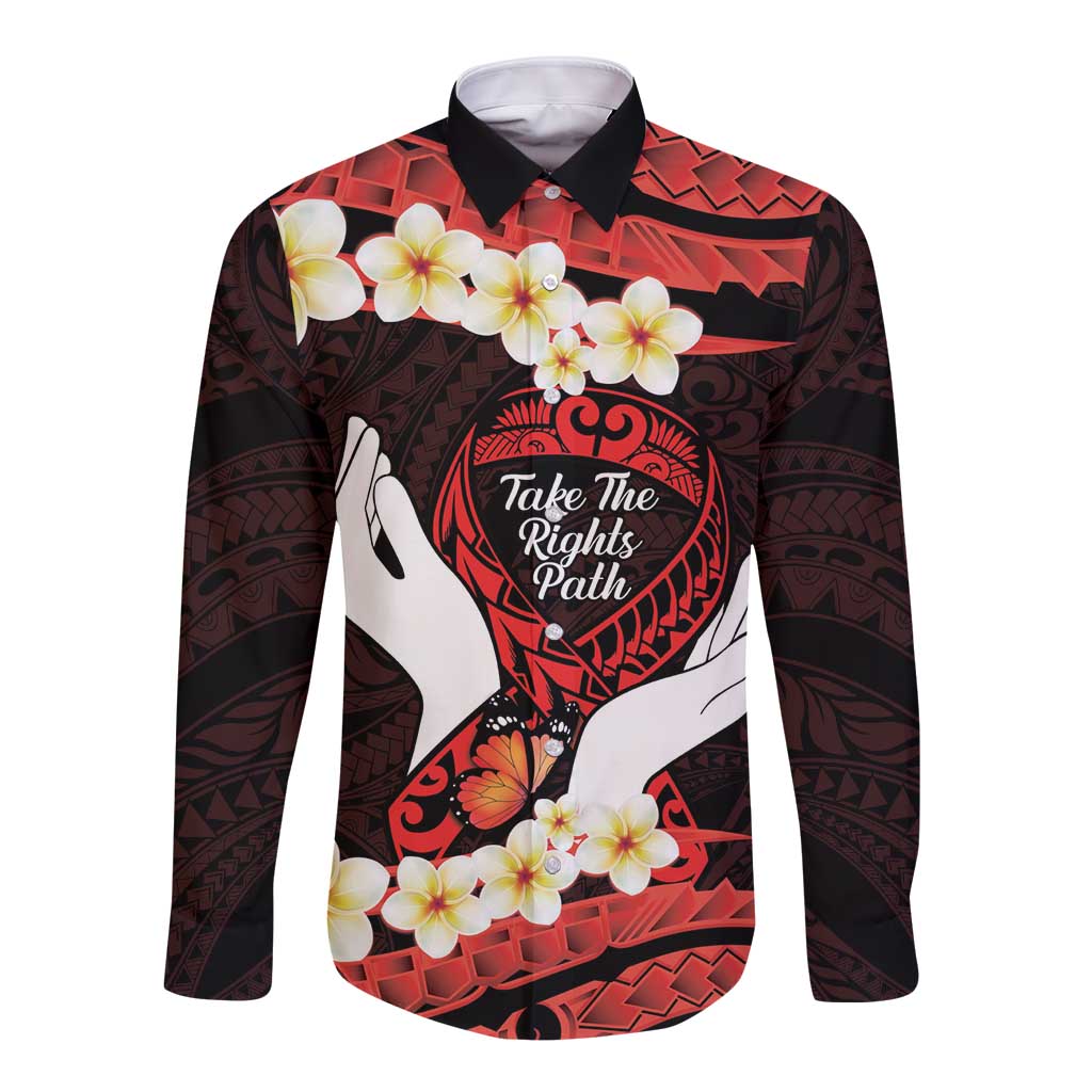 Polynesia AIDS Awareness Month Long Sleeve Button Shirt Take The Rights Path Polynesian Pattern LT14 Unisex Red - Polynesian Pride