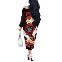Polynesia AIDS Awareness Month Off The Shoulder Long Sleeve Dress Take The Rights Path Polynesian Pattern LT14 - Polynesian Pride