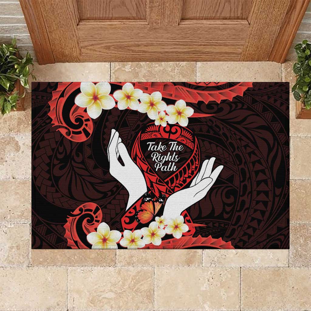 Polynesia AIDS Awareness Month Rubber Doormat Take The Rights Path Polynesian Pattern LT14 Red - Polynesian Pride