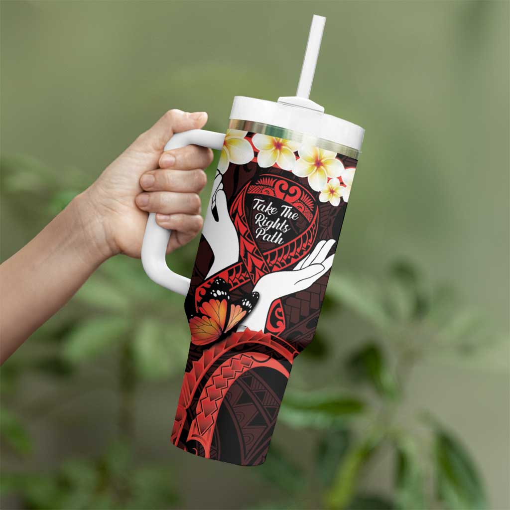 Polynesia AIDS Awareness Month Tumbler With Handle Take The Rights Path Polynesian Pattern LT14 - Polynesian Pride