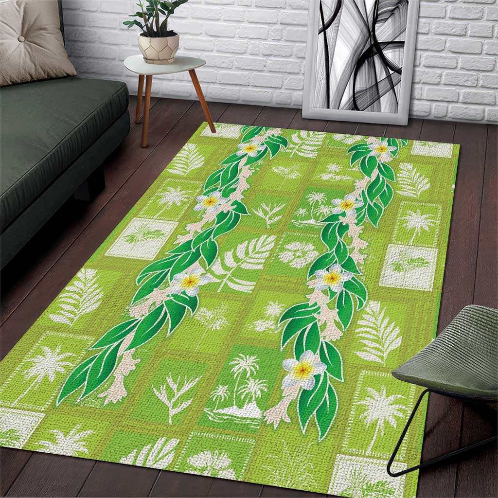 Aloha Hawaii Tuberose Lei Area Rug Tropical Vibes Green Color LT14 Green - Polynesian Pride