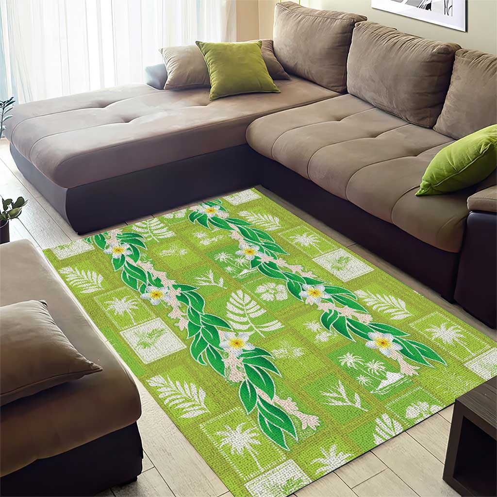 Aloha Hawaii Tuberose Lei Area Rug Tropical Vibes Green Color LT14 - Polynesian Pride