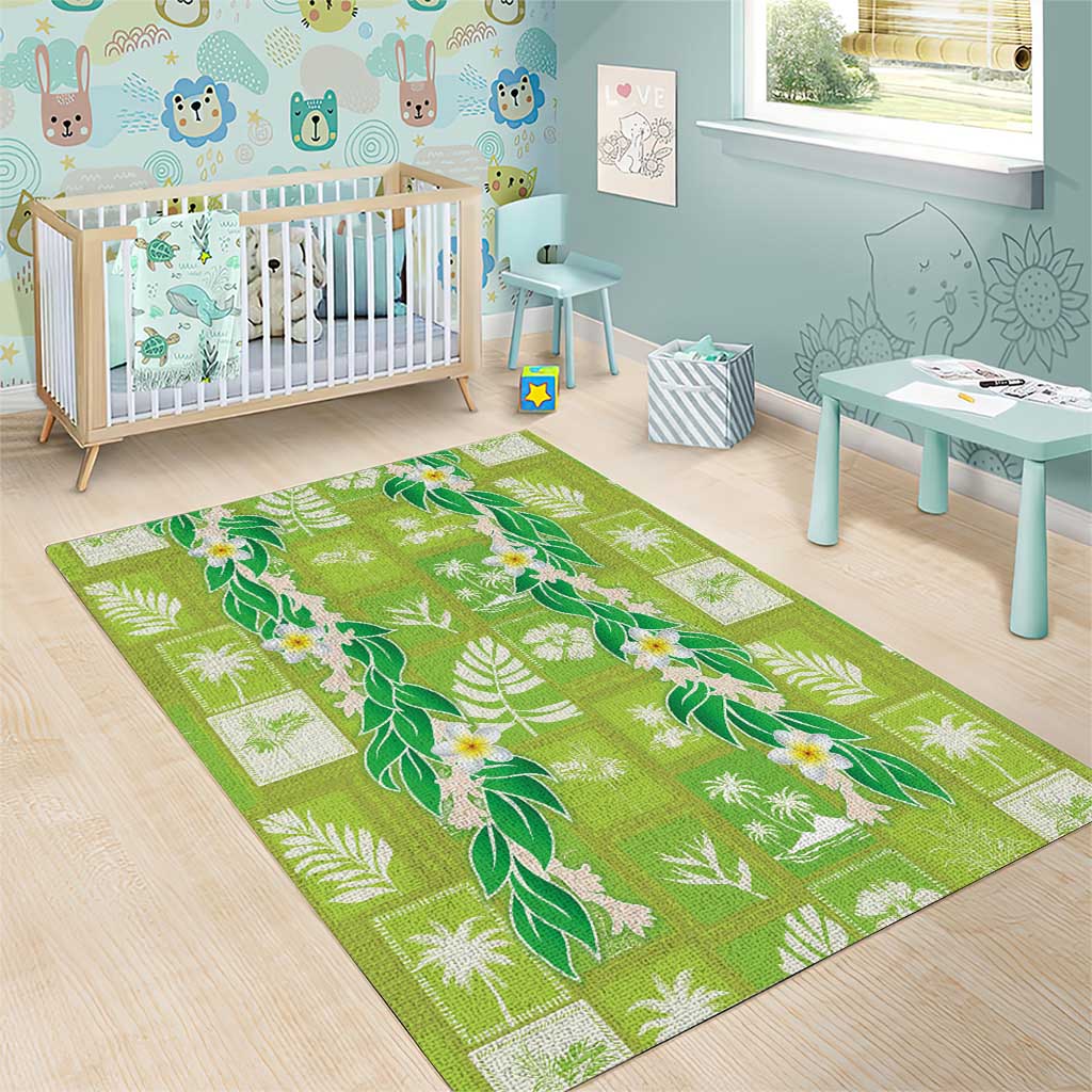 Aloha Hawaii Tuberose Lei Area Rug Tropical Vibes Green Color LT14 - Polynesian Pride