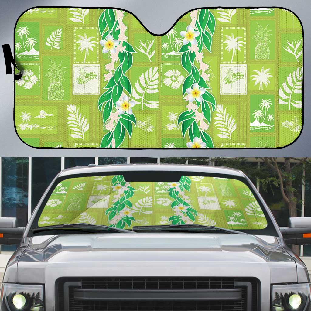 Aloha Hawaii Tuberose Lei Auto Sun Shade Tropical Vibes Green Color LT14 Green - Polynesian Pride