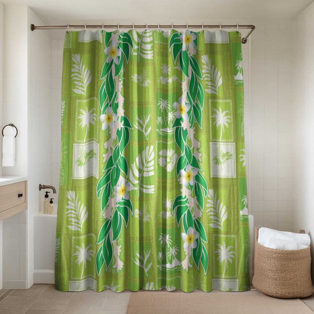 Aloha Hawaii Tuberose Lei Bathroom Set Tropical Vibes Green Color LT14 Shower Curtain Only Green - Polynesian Pride