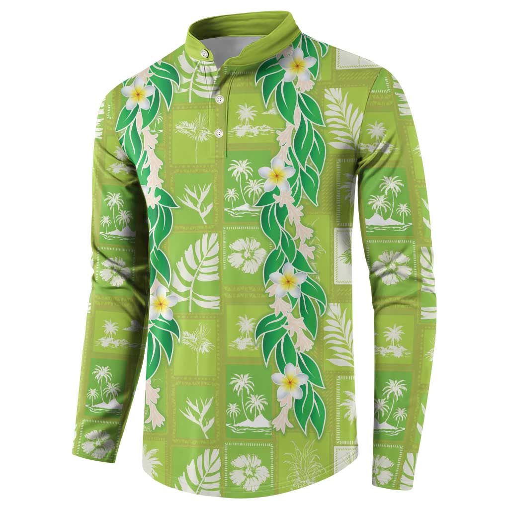 Aloha Hawaii Tuberose Lei Button Sweatshirt Tropical Vibes Green Color LT14 - Polynesian Pride