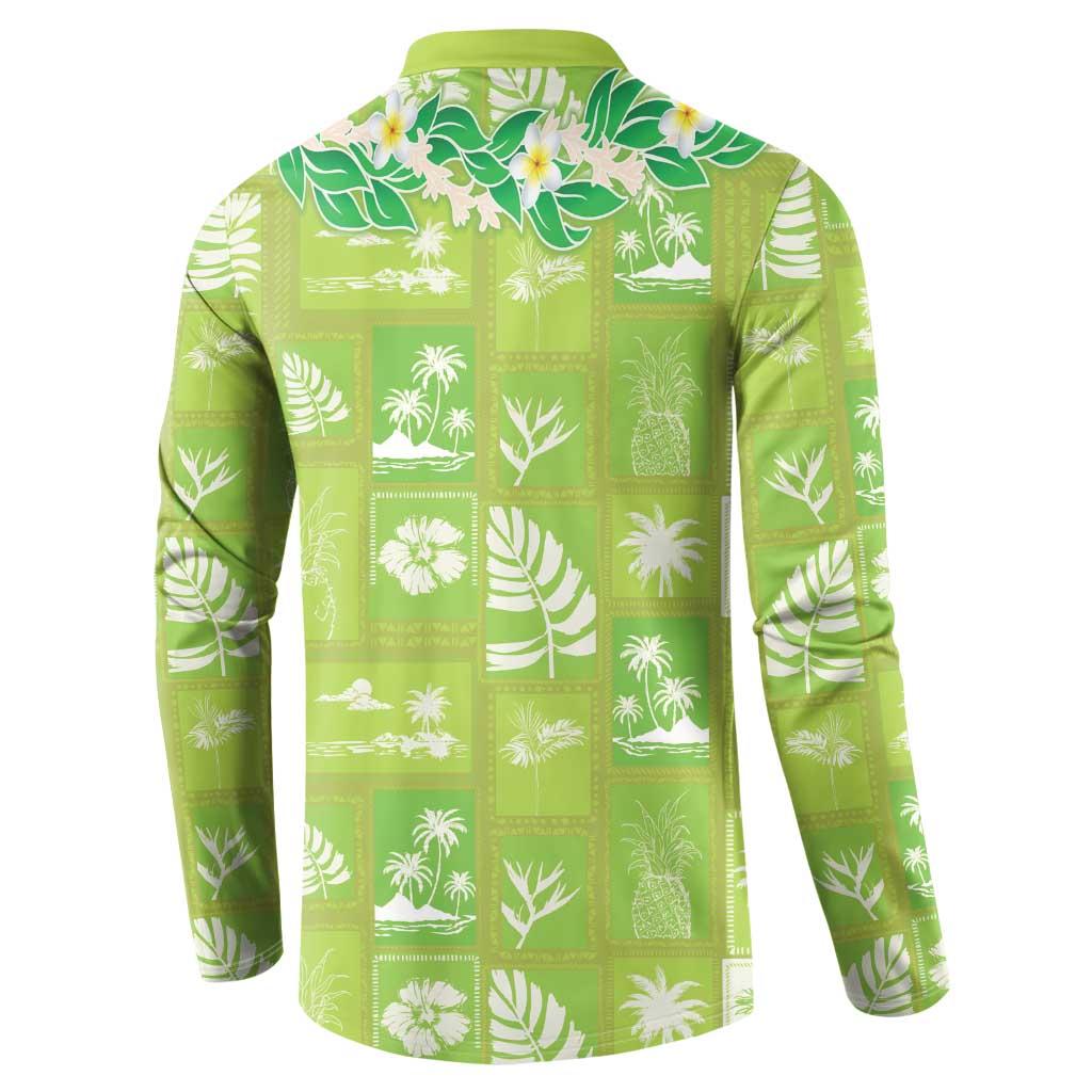 Aloha Hawaii Tuberose Lei Button Sweatshirt Tropical Vibes Green Color LT14 - Polynesian Pride