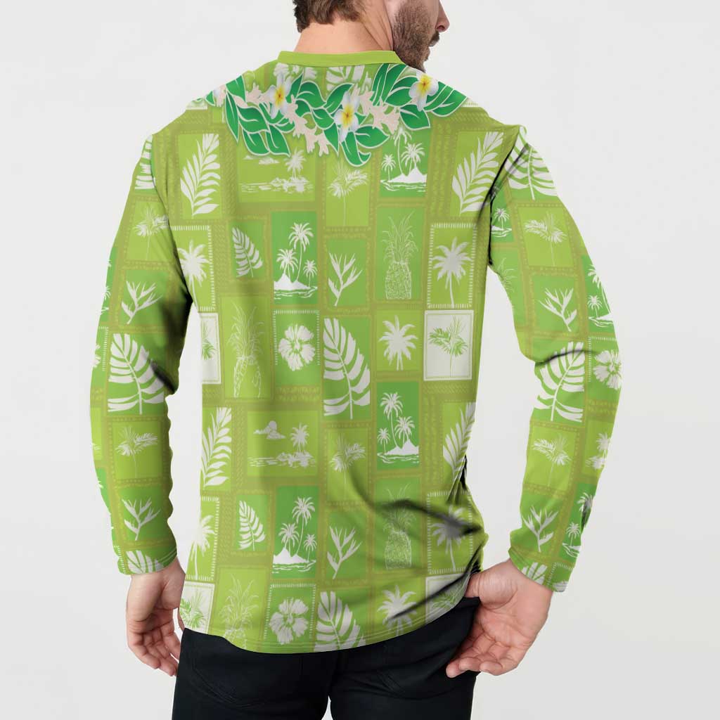 Aloha Hawaii Tuberose Lei Button Sweatshirt Tropical Vibes Green Color LT14 - Polynesian Pride