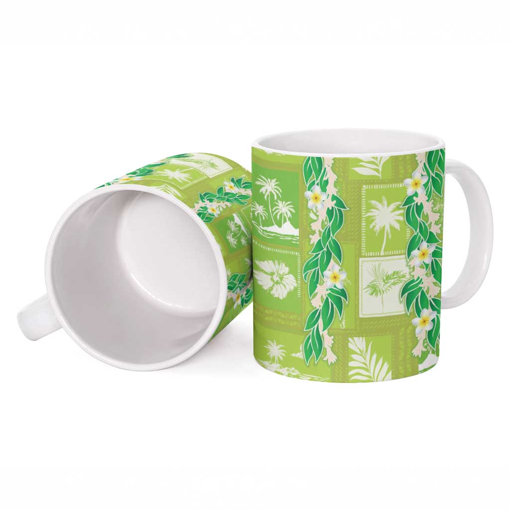 Aloha Hawaii Tuberose Lei Ceramic Mug Tropical Vibes Green Color LT14 - Polynesian Pride