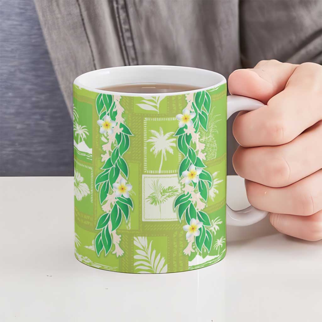 Aloha Hawaii Tuberose Lei Ceramic Mug Tropical Vibes Green Color LT14 - Polynesian Pride