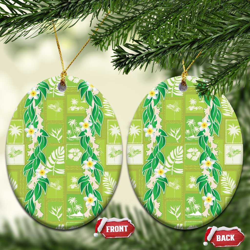 Aloha Hawaii Tuberose Lei Ceramic Ornament Tropical Vibes Green Color LT14 Oval Green - Polynesian Pride